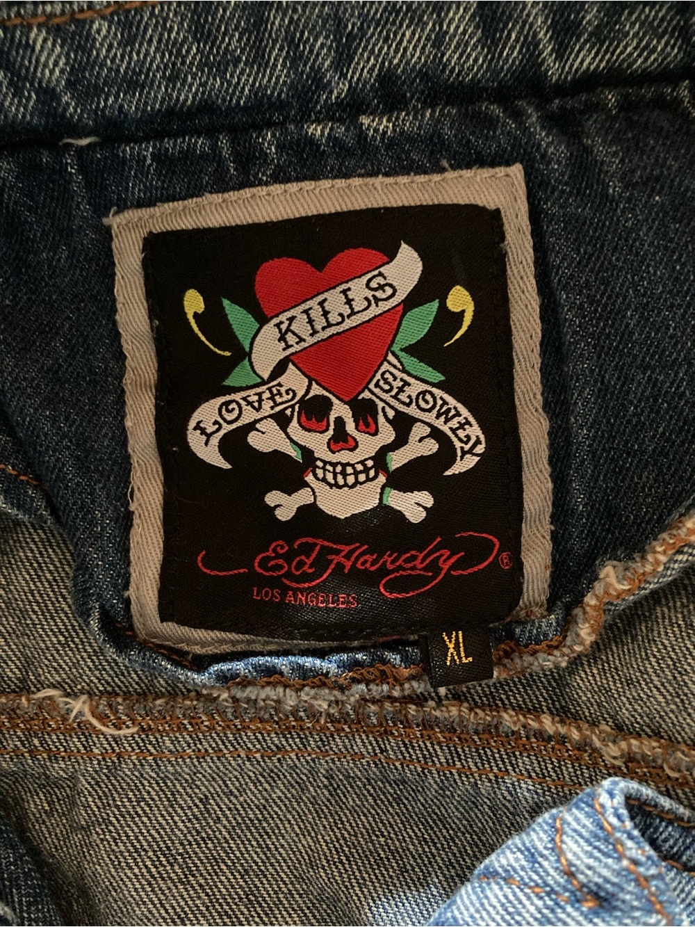 Ed Hardy Blue Denim Womens Moto Vest with Zip Details - Picture 3 of 3